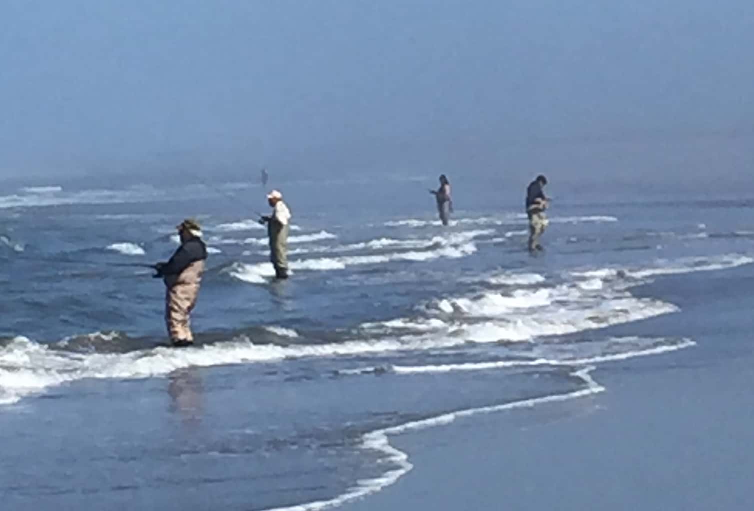 People doing surfperch fishing at Oregon coast.