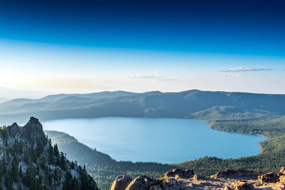 An aeriel view overlooking Paulina Lake in Central Oregon.