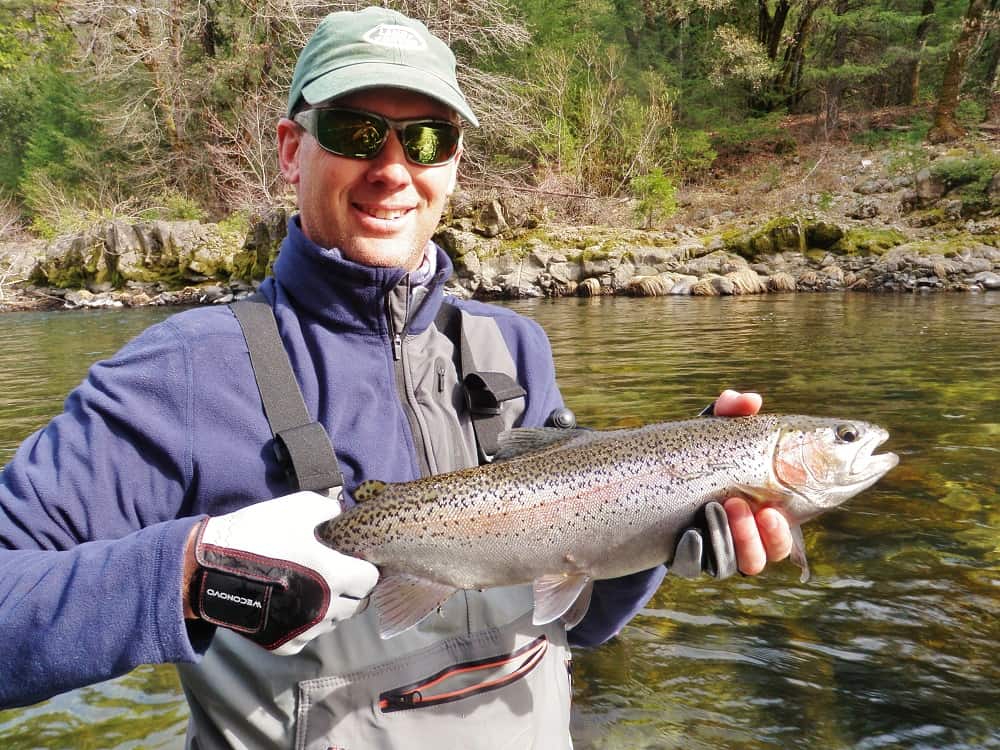 Large rainbow trout caught on the upper sacramento river in northern california.