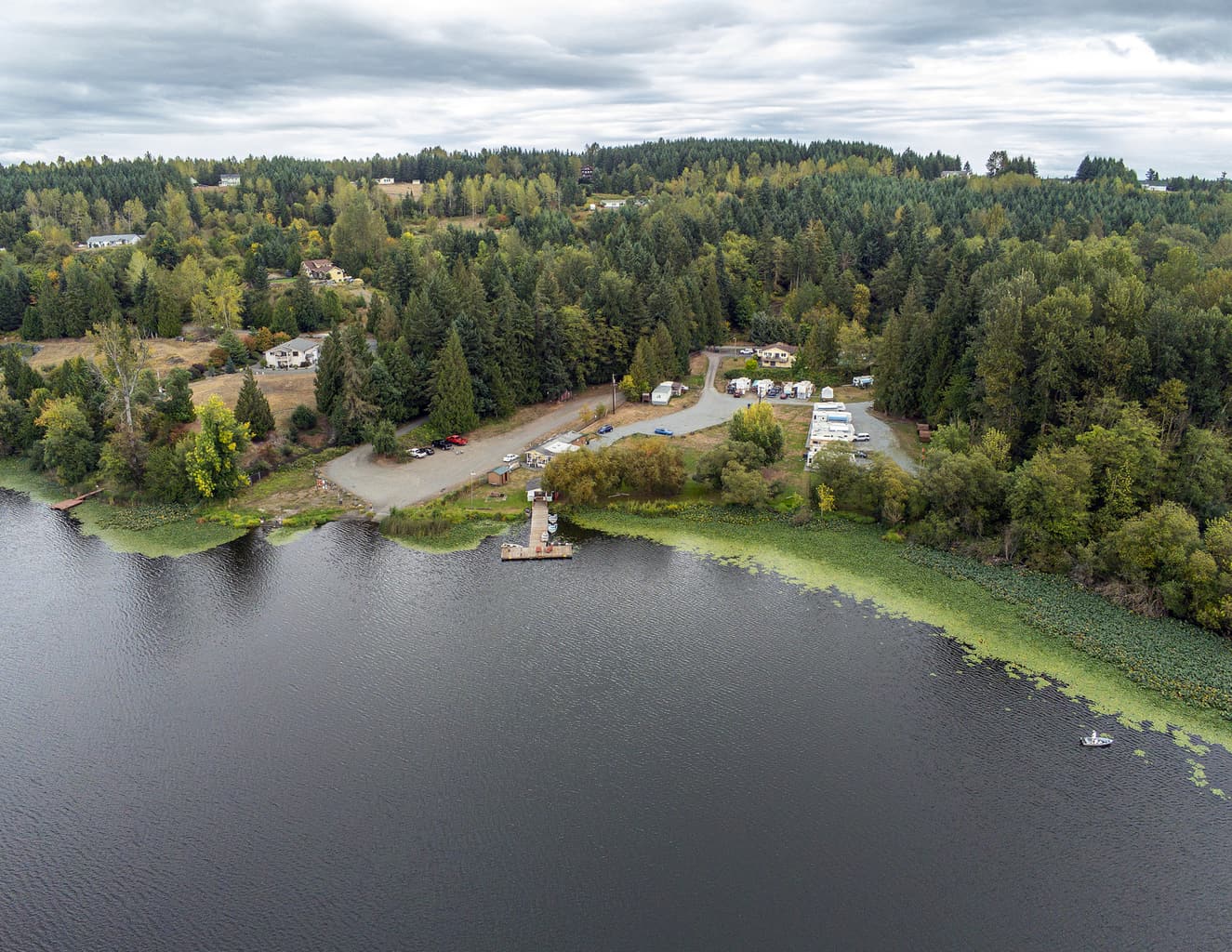 An aerial view of harts lake washington.