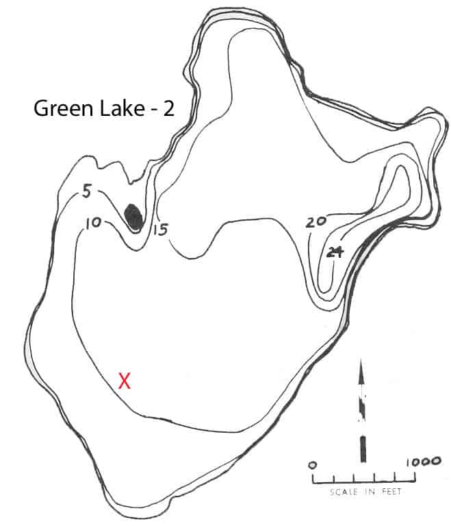 This is a King County bathymetric map showing depths at Green Lake