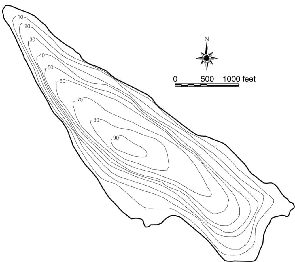 King County bathymetric map shows depths at Lake Meridian to help anglers locate fish