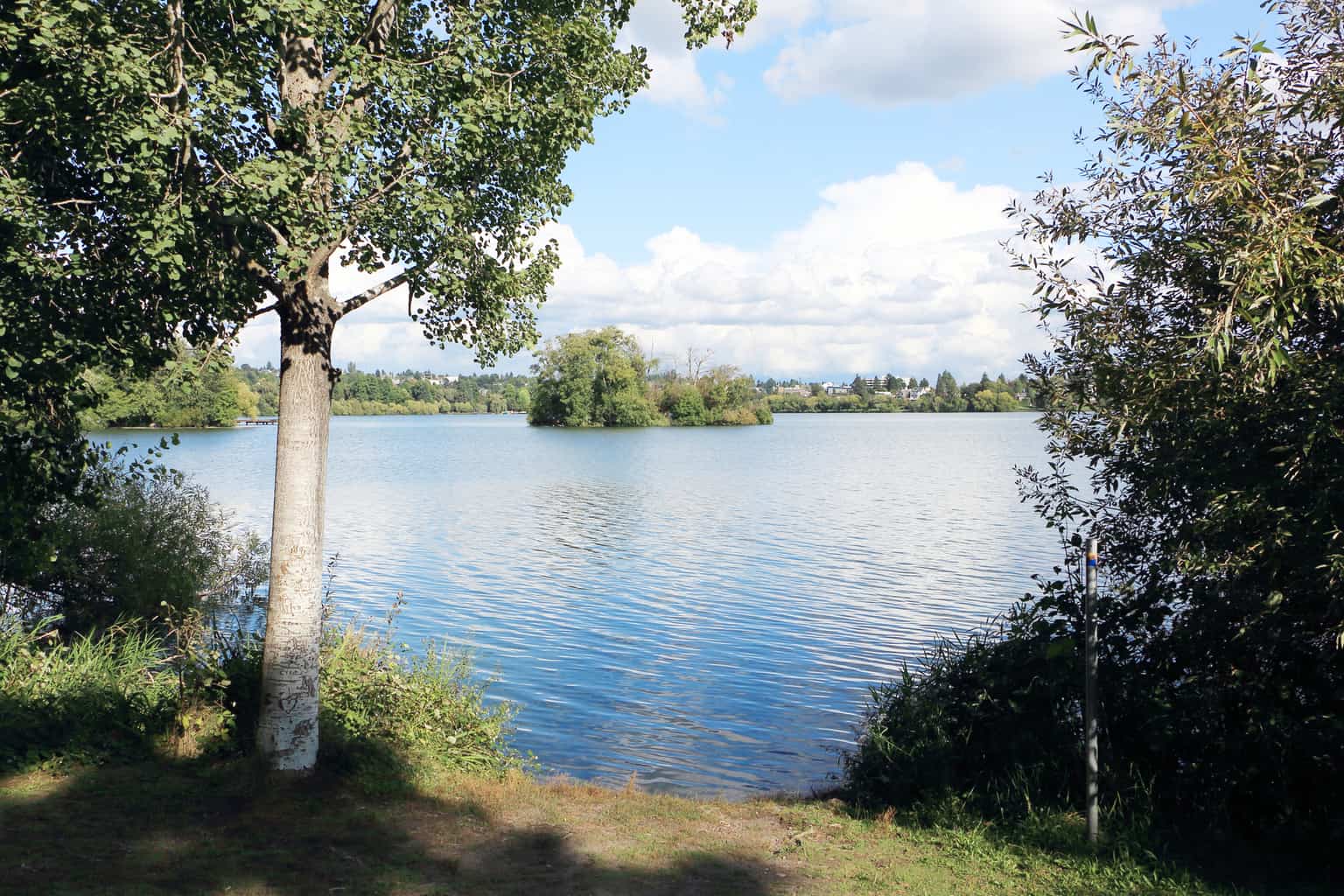 A scenic view of Green Lake in Seattle.