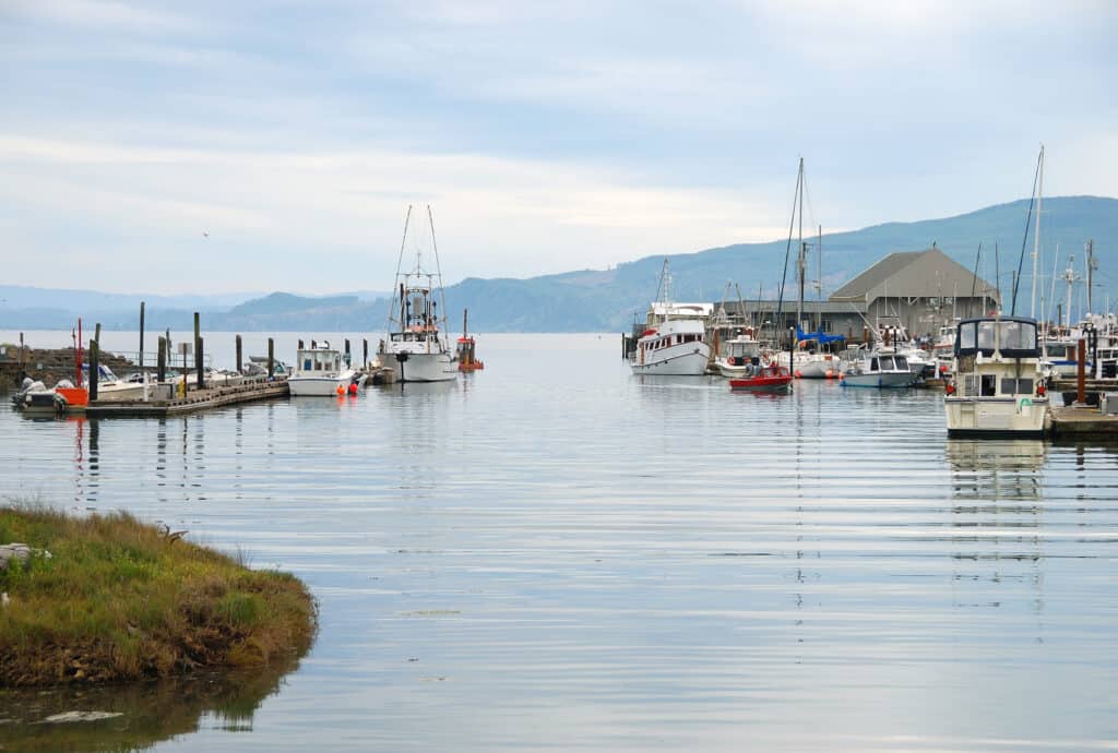 A view of the boat basin in the town of wheeler on nehalem bay.