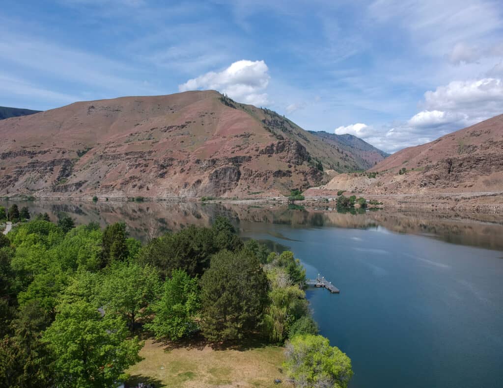 A scenic view of a calm Columbia River at Lincoln Rock State Park in Douglas County.