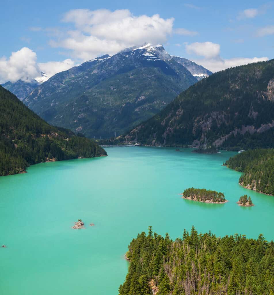 A stunning blue water is a hallmark of diablo lake in washington.