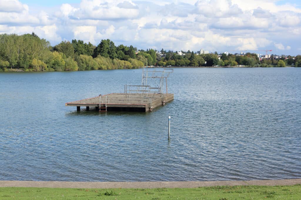 A swimming dock at green lake park in seattle.