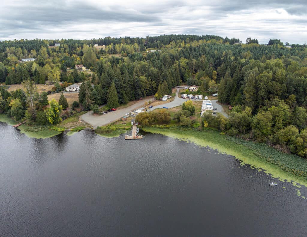 An aerial view of Harts Lake.