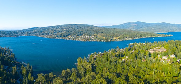 An aerial photo of part of lake whatcom.