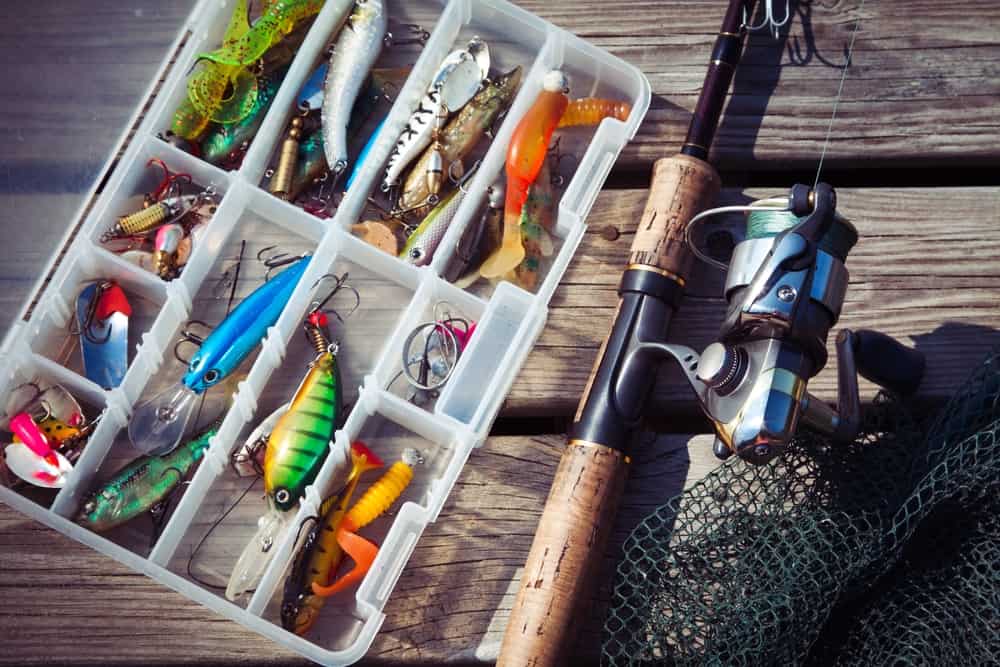 A tackle box full of bass lures.