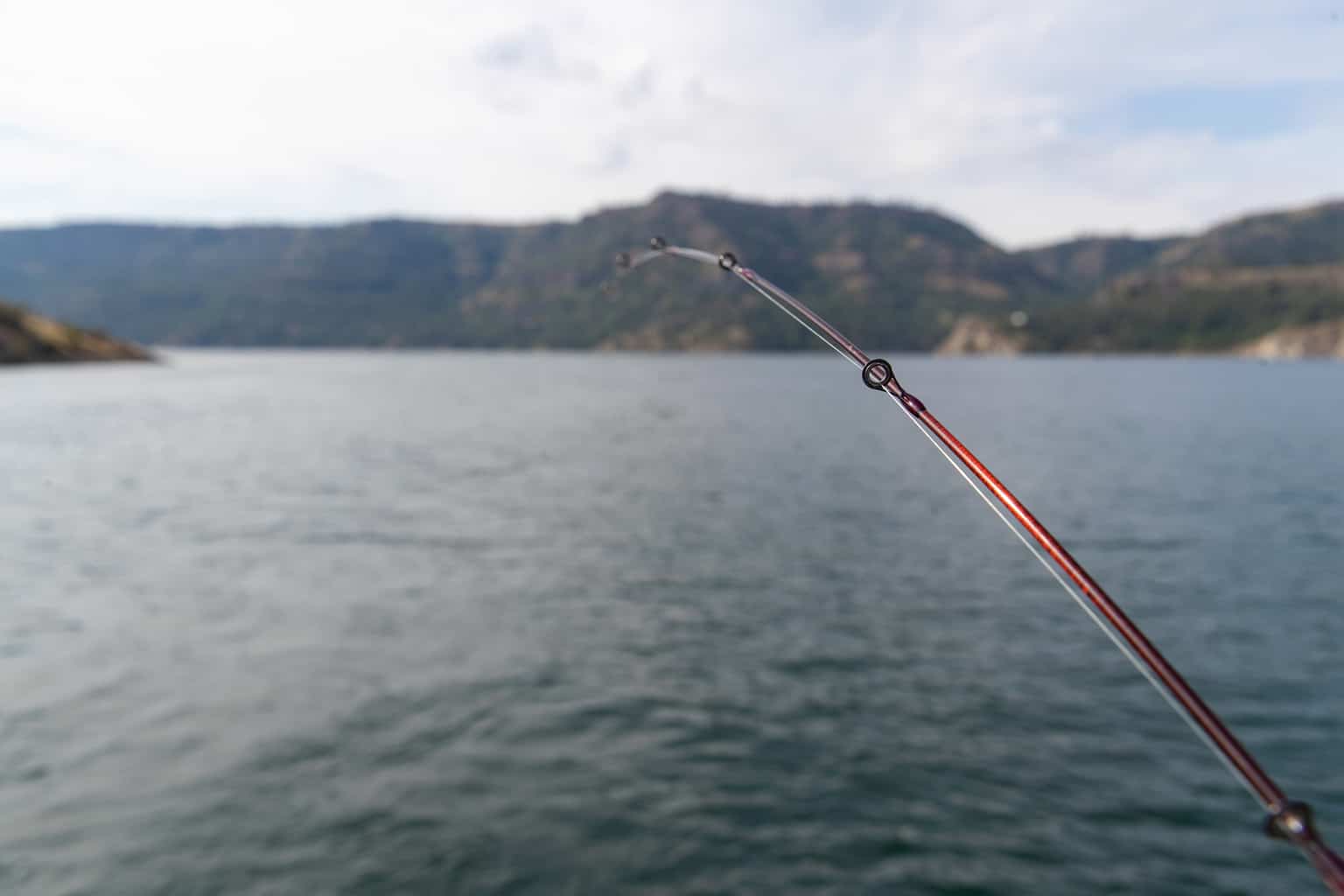 A fishing rod in water at Lake Roosevelt, a giant reservoir in Washington.