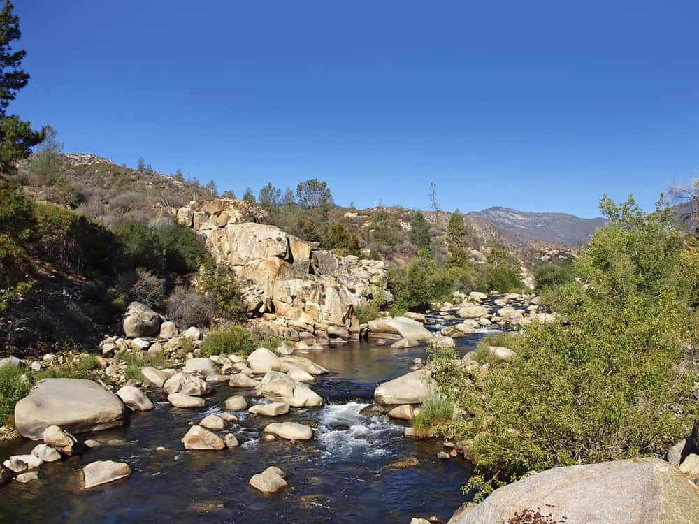 The Kern River flows through an arid canyon near Kernville, California.