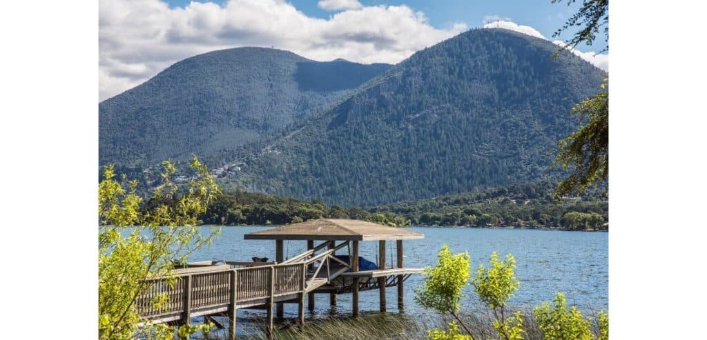 A fishing dock at Clear Lake, one of the best crappie fishing spots in California.