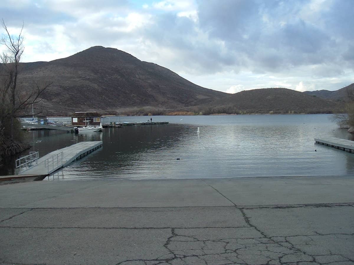 The boat launch is where many fishing trips begin at Lake Skinner in Southern California.
