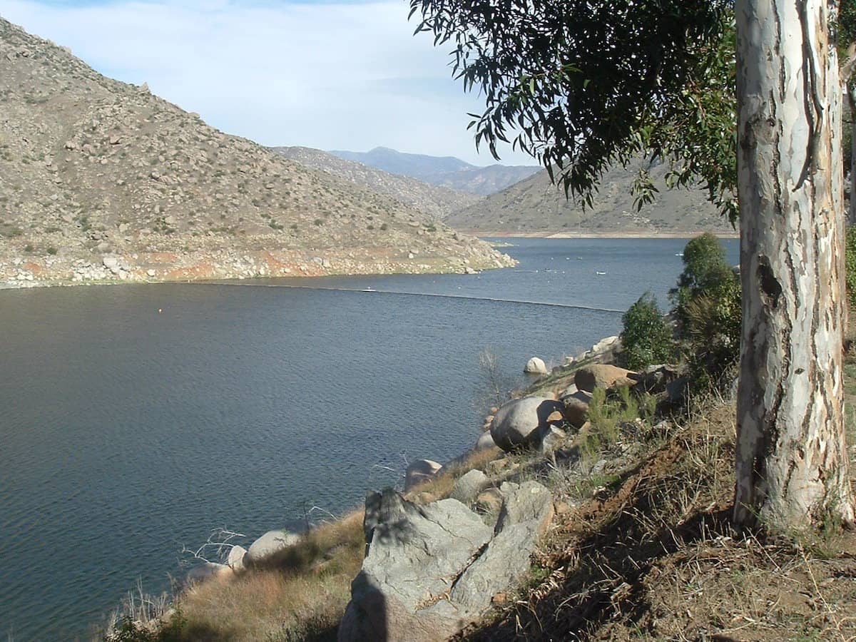 Scenic view of a good shore fishing spot at El Capitan Reservoir in Southern California