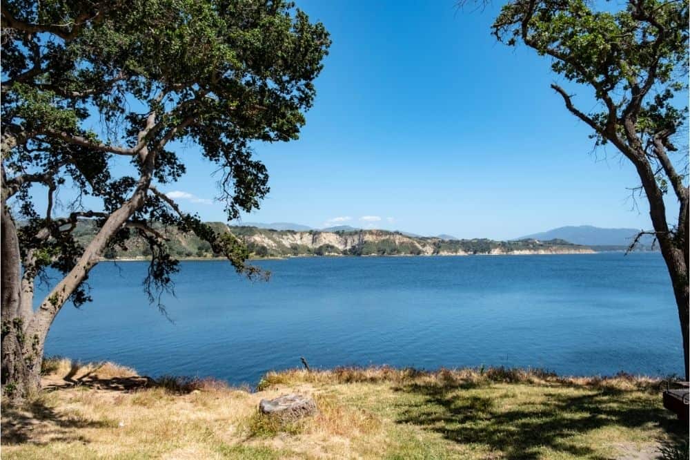 Scenic view of Cachuma Lake, a great fishing lake near Santa Barbara for bass, trout and other species.