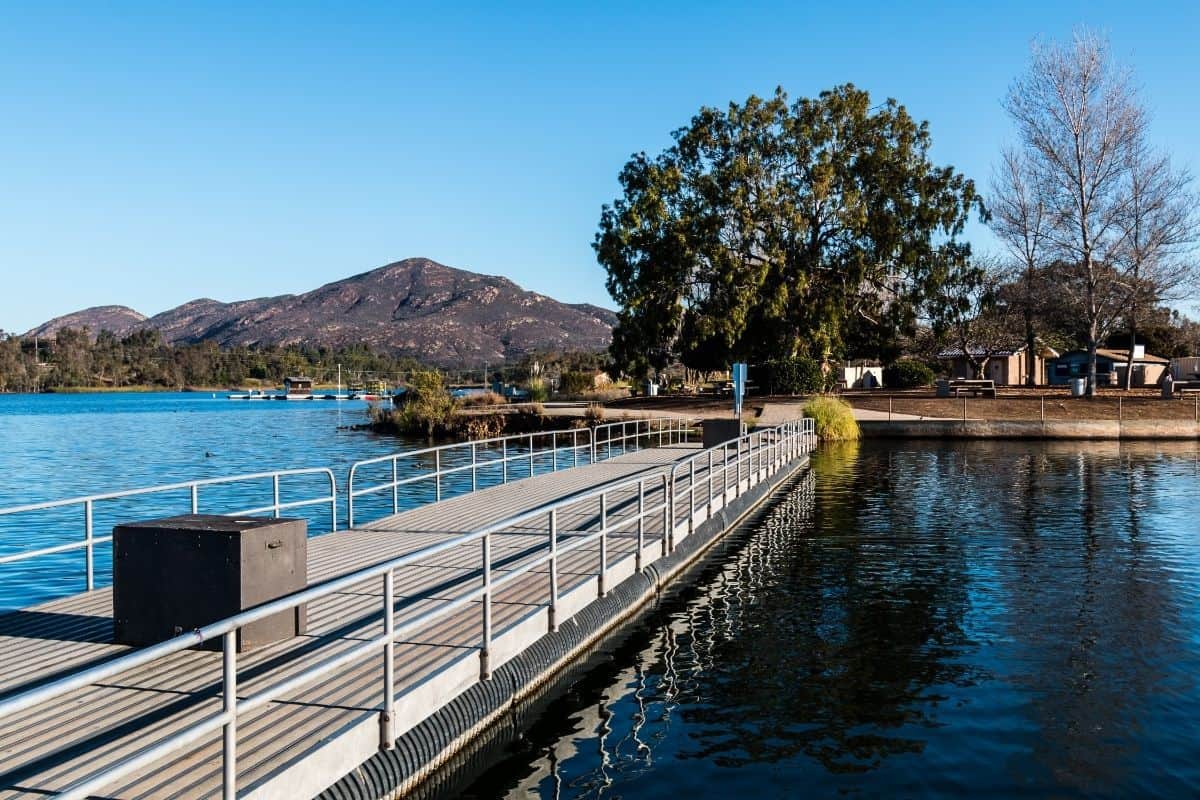 Empty fishing dock at Lake Murray near San Diego.