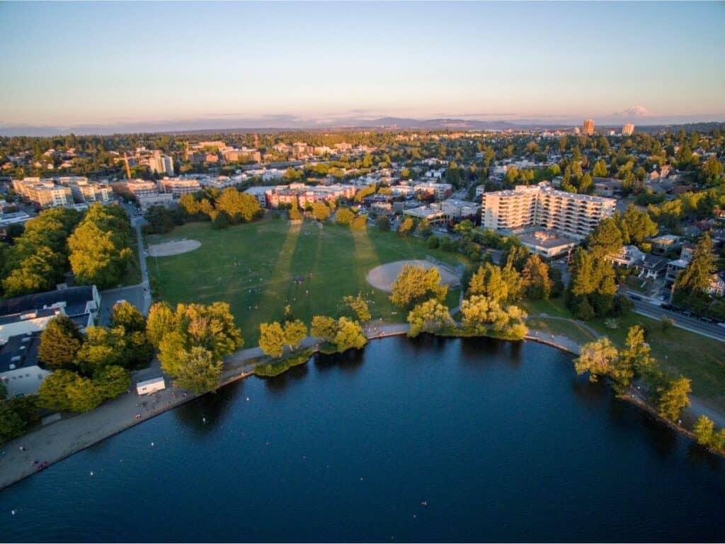 Aerial photo of Green Lake Park, Seattle.