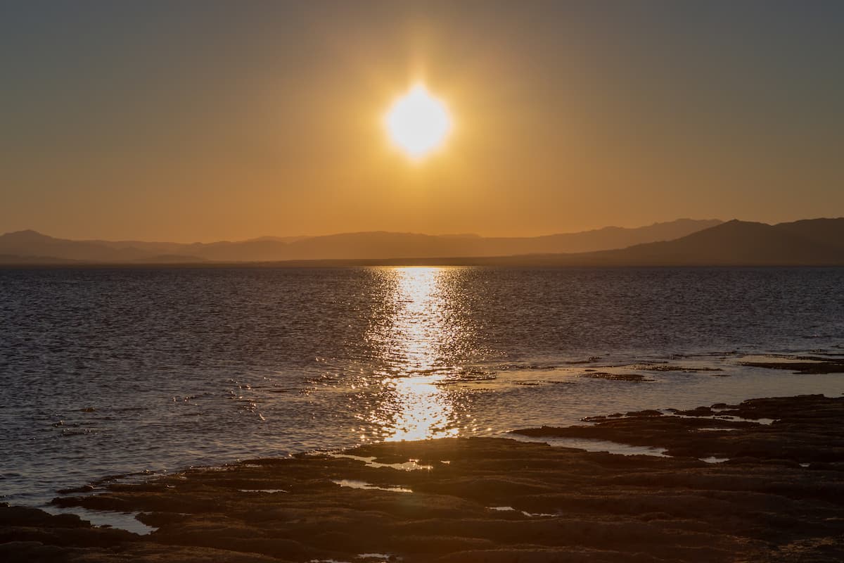 Sunset over the Salton Sea in Imperial County, California.