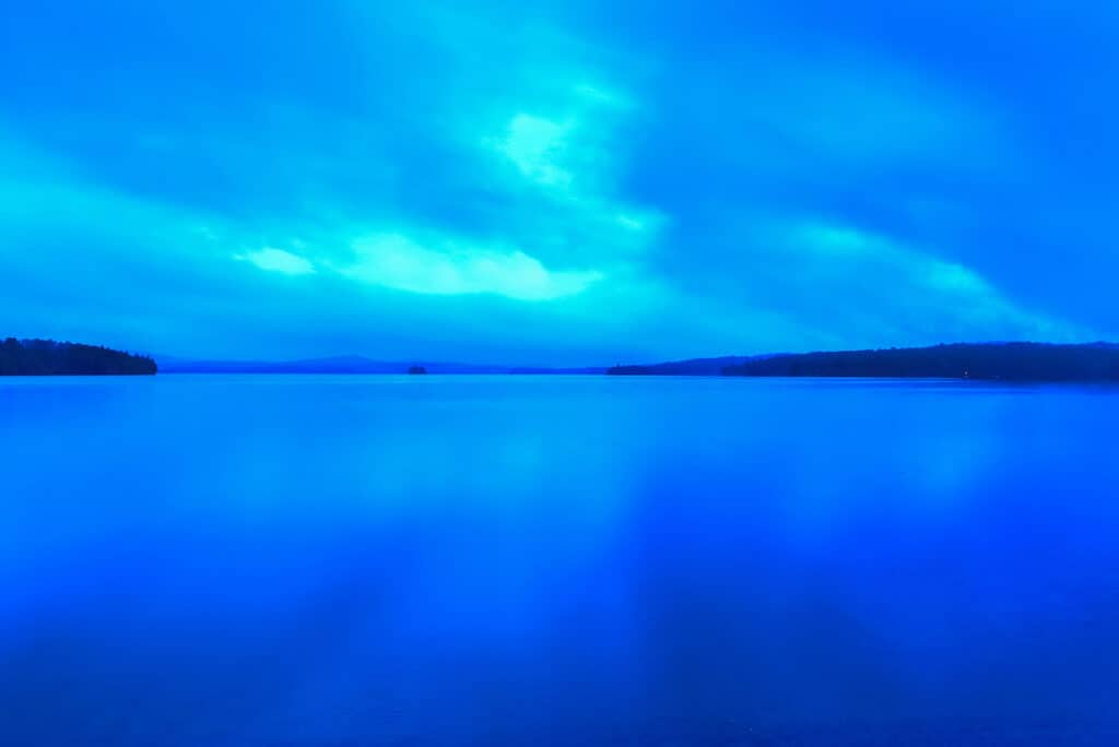 Cranberry Lake, one of the largest lakes in the Adirondacks in New York at dusk.