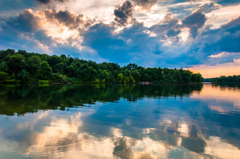 Sunset over Lake Marburg, in Codorus State Park, Pennsylvania.