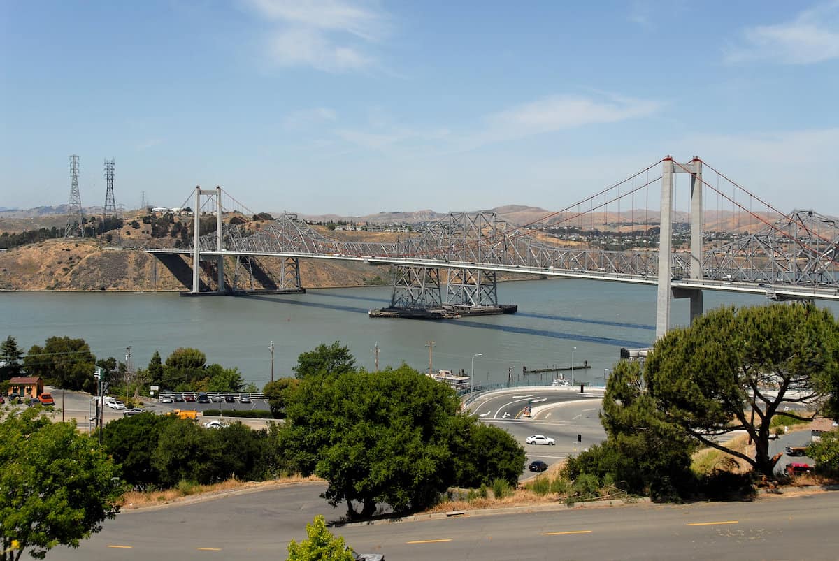 The Carquinez Bridge crossing the strait of the same name, which offers excellent fishing in Solano County.