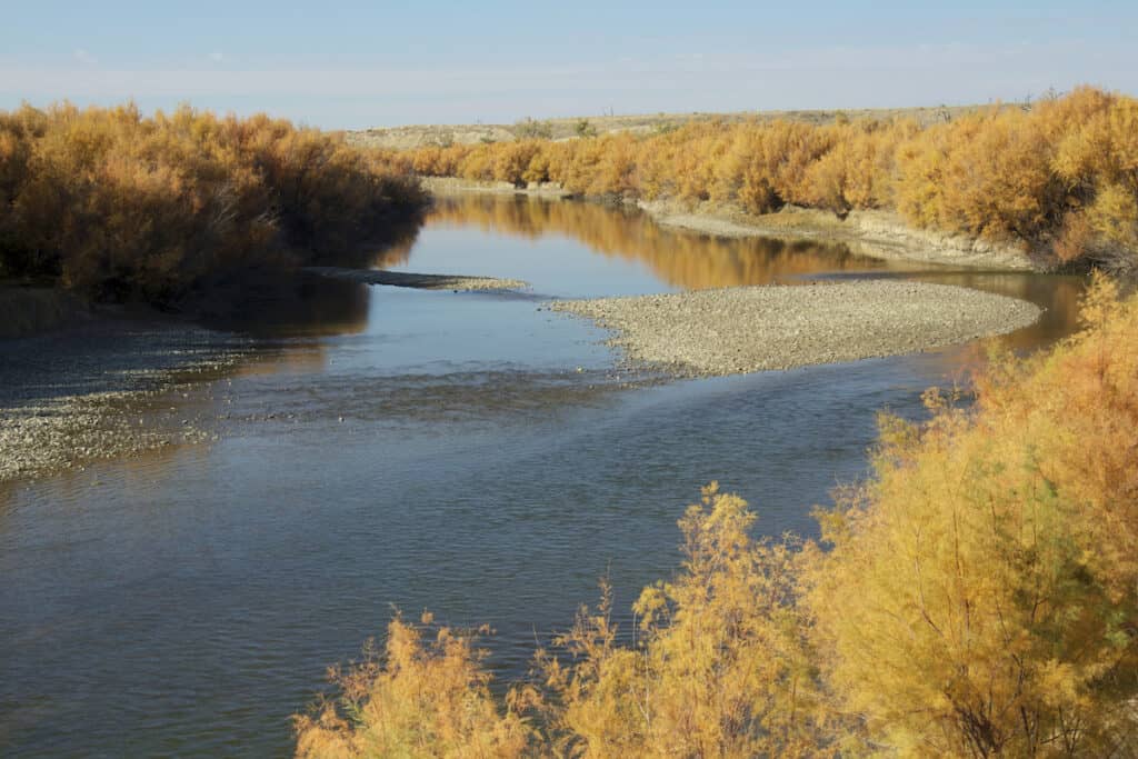 The Arkansas River flowing through eastern Colorado, where catfish fishing can be very good.
