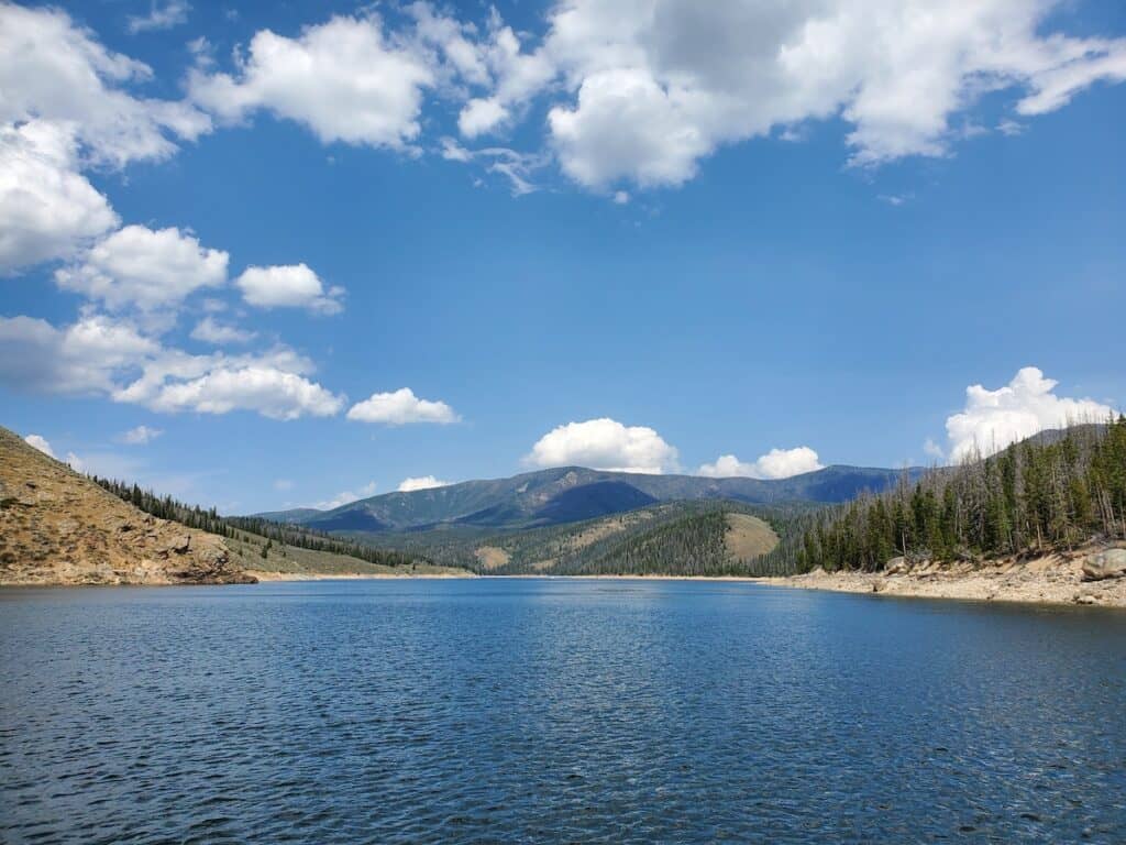 Lake Granby in Arapaho National Recreation Area, Colorado on sunny summer afternoon.