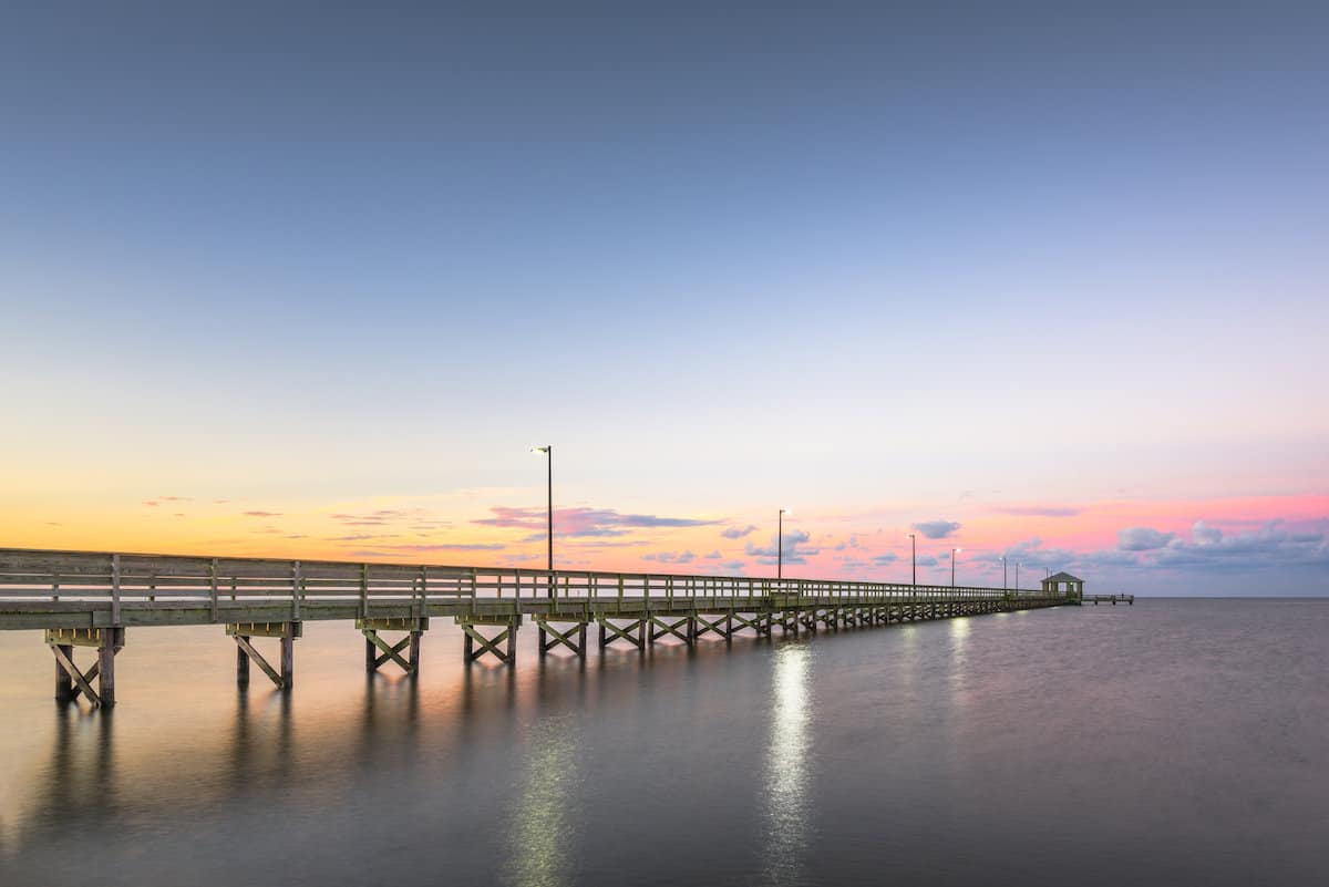 The Lighthouse Pier in Biloxi along the Mississippi coastline where there are lots of places to go saltwater fishing.