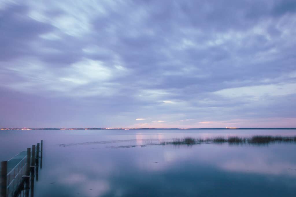 Blue light of evening settles over Lake Monroe, a great time of day to catch crappies.