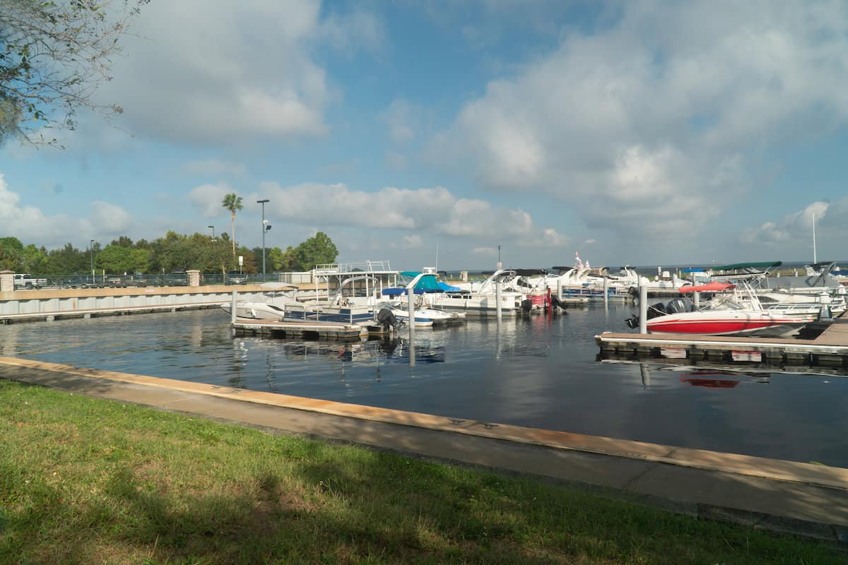 Fishing and other types of boats in a marina at Lake Tohopekaliga (a.k.a. Lake Toho), one of Florida's best fishing lakes.