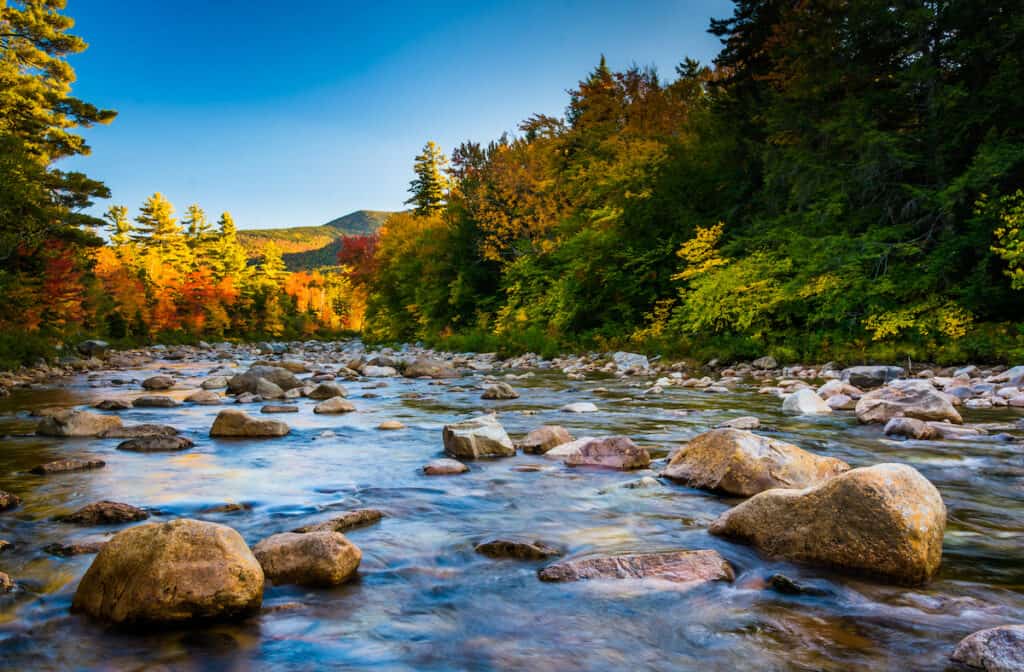 Autumn color along the Swift River, along the Kancamagus Highway in White Mountain National Forest, New Hampshire.