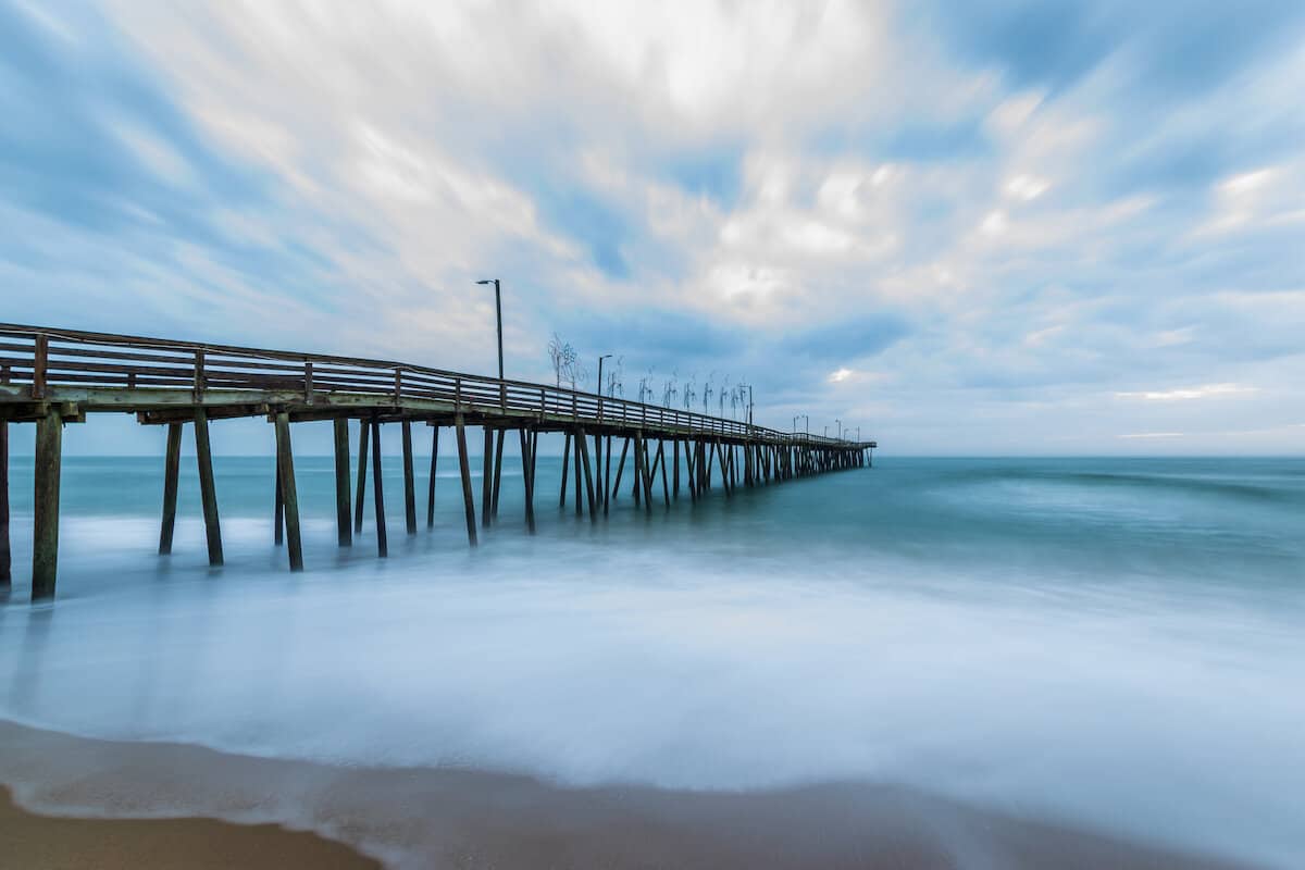 Virginia Beach's fishing pier is one spot anglers can catch striped bass (rockfish) near the entrance of Chesapeake Bay.