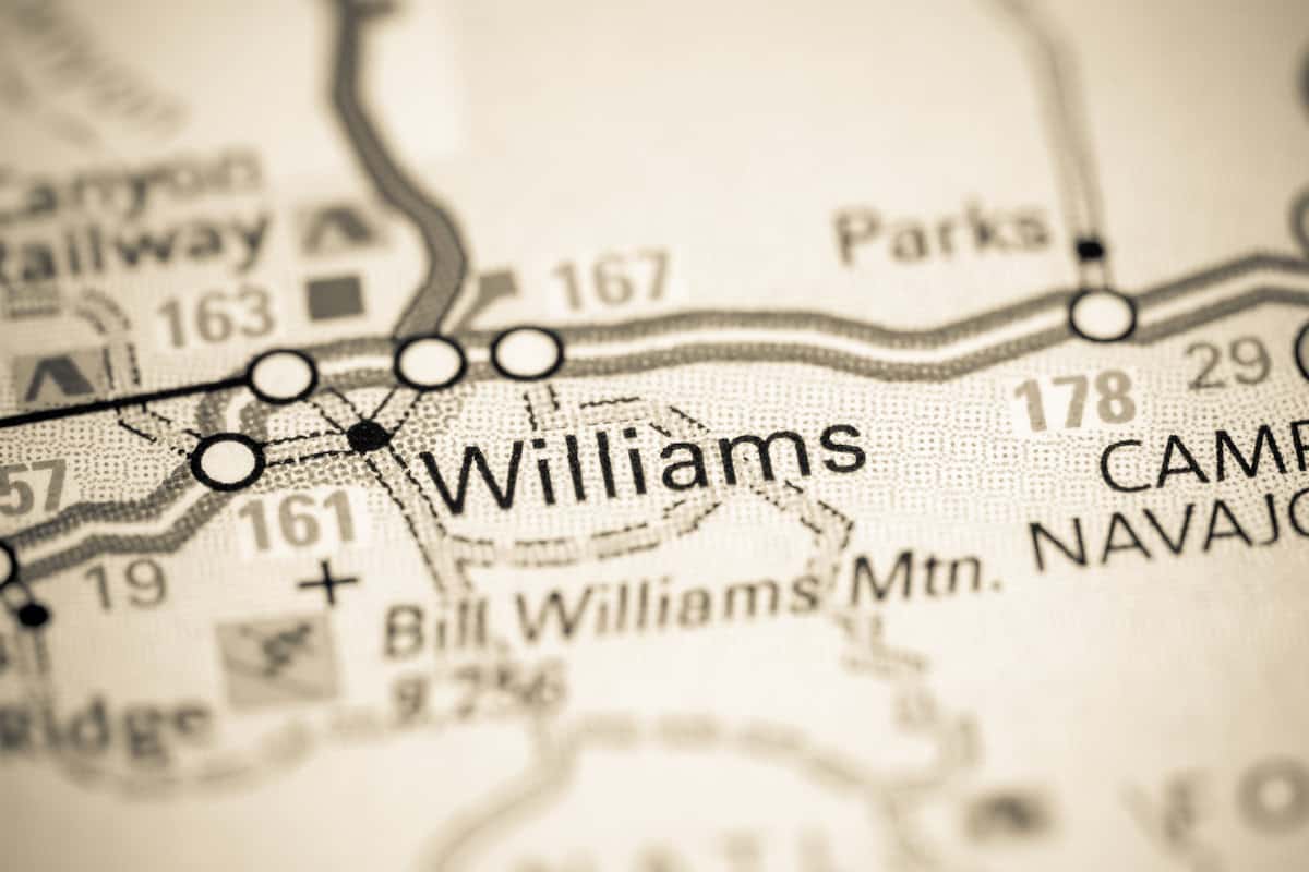 Graphic map of the city of Williams, Arizona.