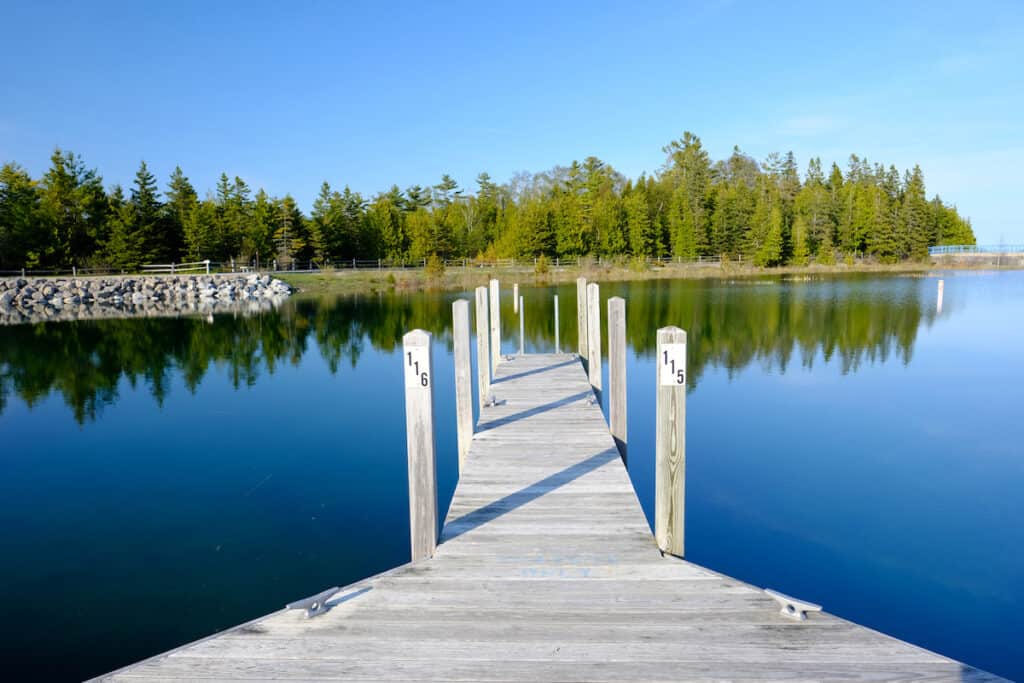 Marina on Lake Huron at Presque Isle, MI, USA, a great place to catch northern pike.