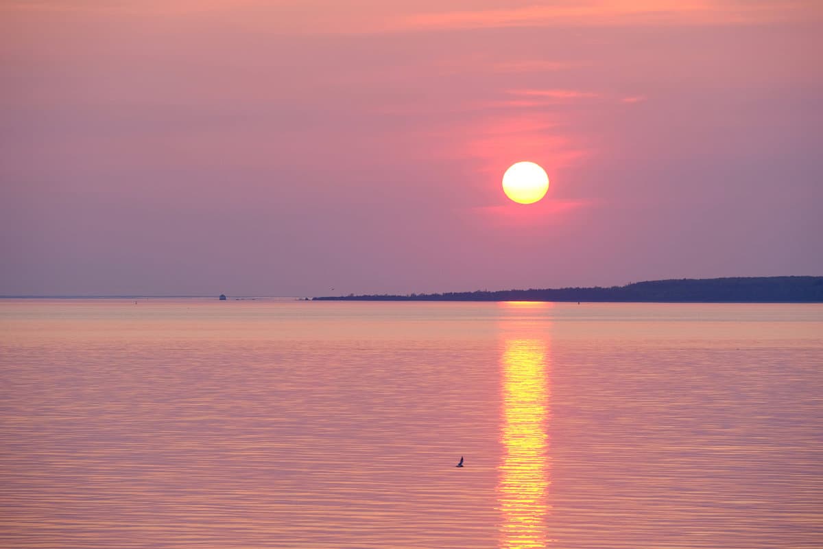 Sunrise over Lake Huron, a great time to go fishing for muskies.