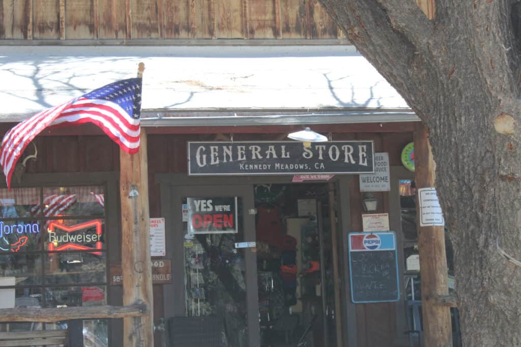 The American flag flies outside the General Store in Kennedy Meadows, California, where trout fishing, backpacking and camping are all popular.