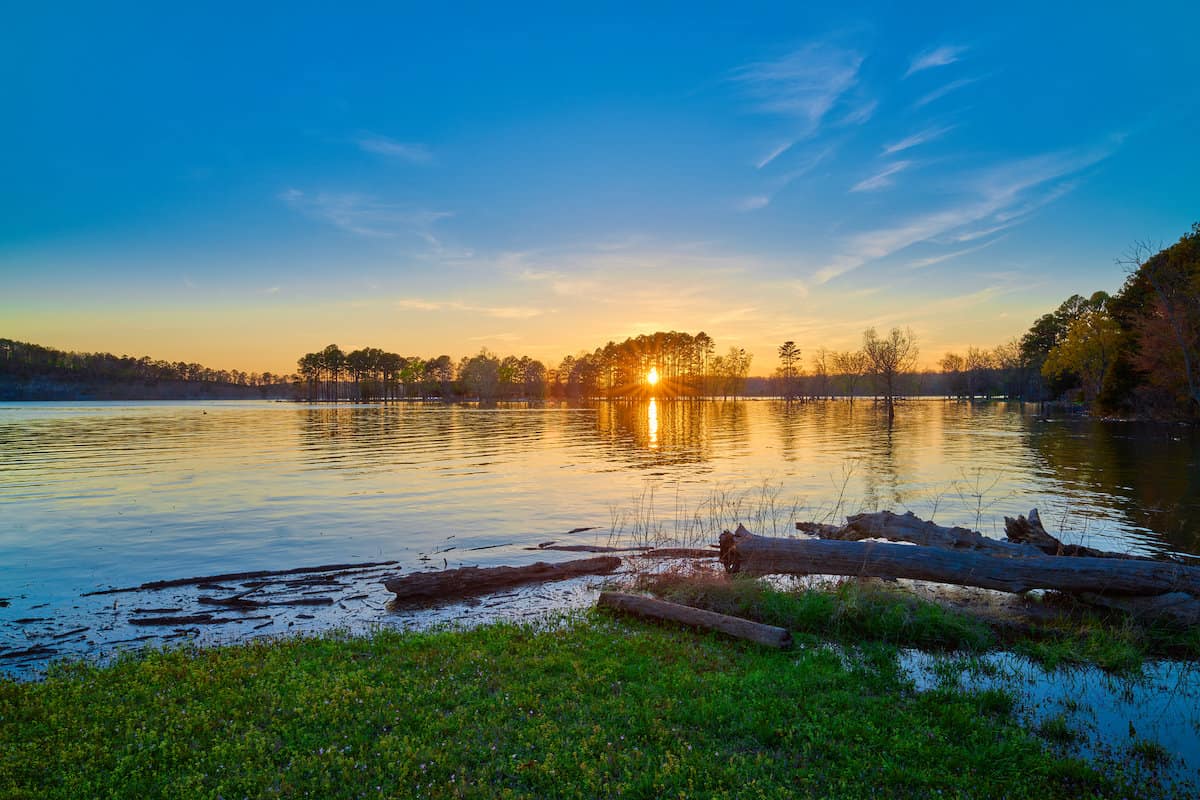 Sunset at Beaver Lake, one of Arkansas' biggest and best fishing lakes.