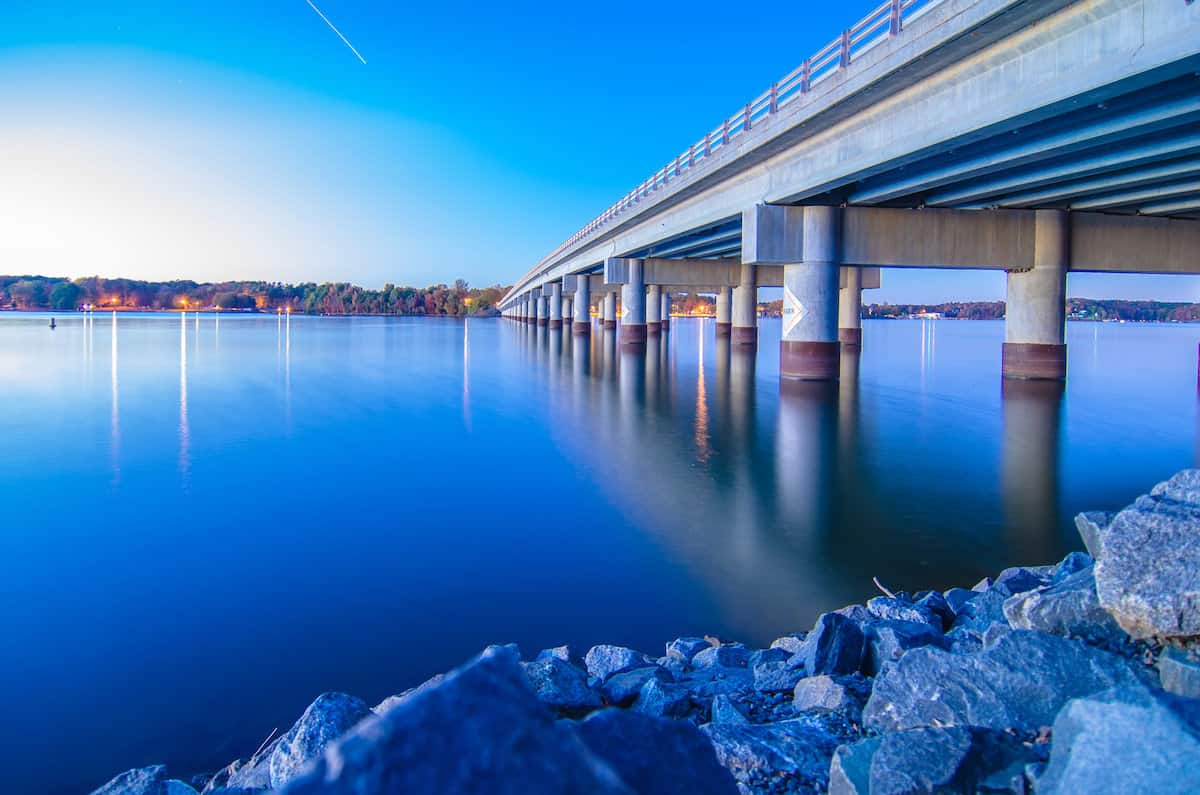 The highway bridge over Lake Wylie connecting North and South Carolina also offers structure for crappie fishing.