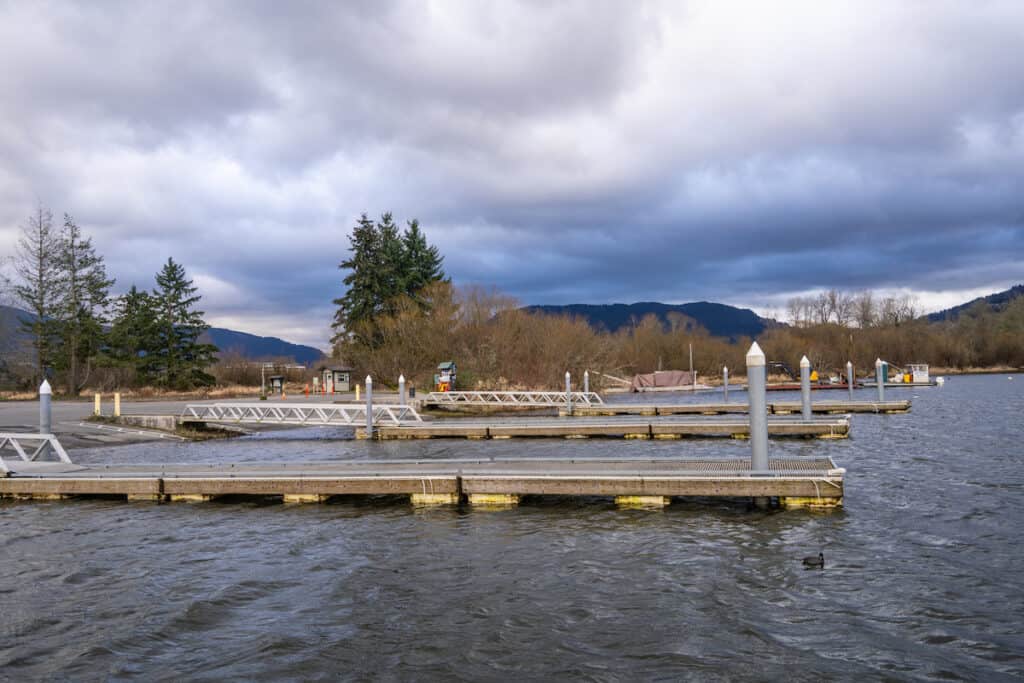 The docks at Lake Sammamish State Park are a popular place to start a fishing trip on this big lake in King County, Washington.