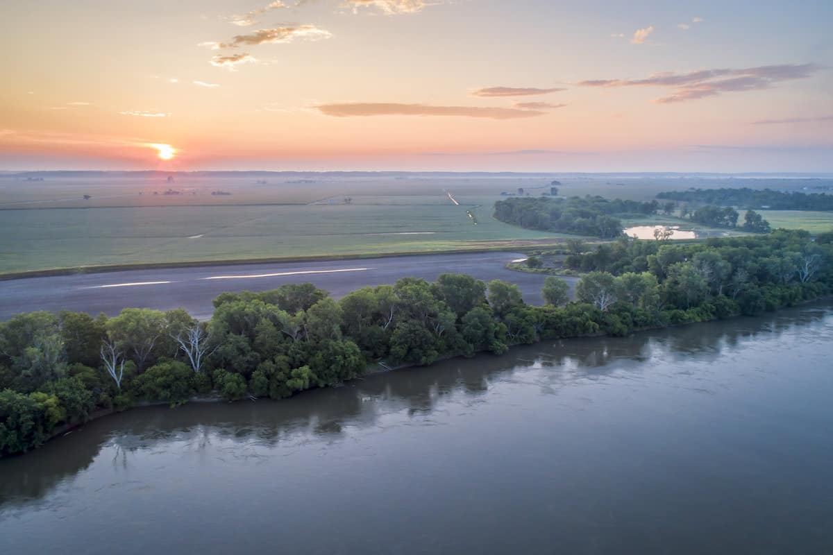 Sunrise over the Missouri River in Nebraska is a great time and place for catfish fishing.